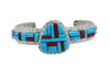 Bevis Tsadiasi, Bracelet, Turquoise, Coral, Inlay, Silver, Zuni Handmade, 6 1/4"