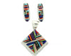 Stoneweaver, Inlay, Diamond Pendant, Curve Triangle Earrings, Turquoise, Coral, Lapis, Navajo Handmade