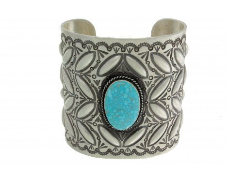 Herman Smith, Kingman Turquoise, Wide Sterling Silver Cuff, Navajo, 7