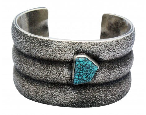 Aaron Anderson, Bracelet, Tufa Cast, Spider Web Turquoise, Navajo Made, 6.25 in