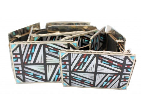 Jonathan Othole, Concho Belt, 11 Pieces, Inlay, Turquoise, Coral, Shell, Zuni,48