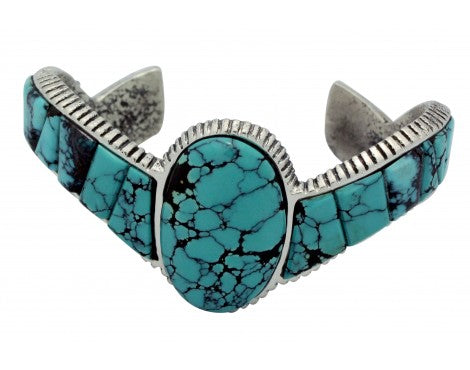 Lester James, Bracelet, Chinese Turquoise, Tufa, Silver, Navajo Handmade, 6.75