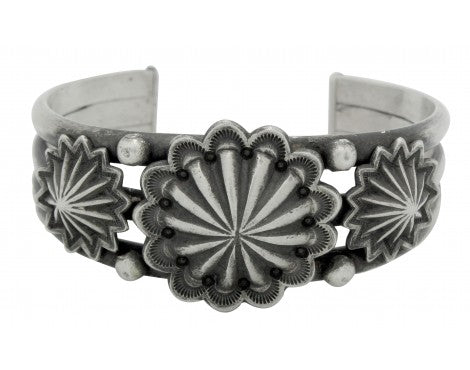 Edison Sandy Smith, Bracelet, Stamping, Sterling Silver, Navajo Handmade, 7 in