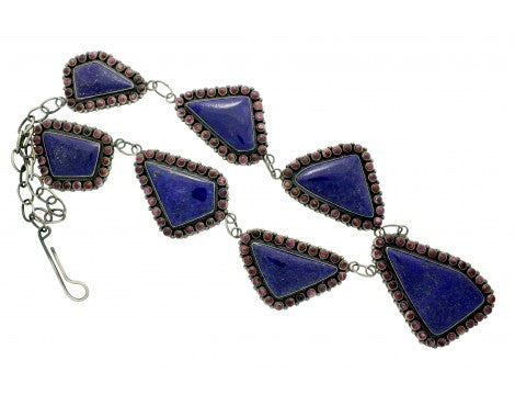 Anthony Skeets, Necklace, Lapis, Spiny Oyster Shell, Silver, Navajo Made, 31 in